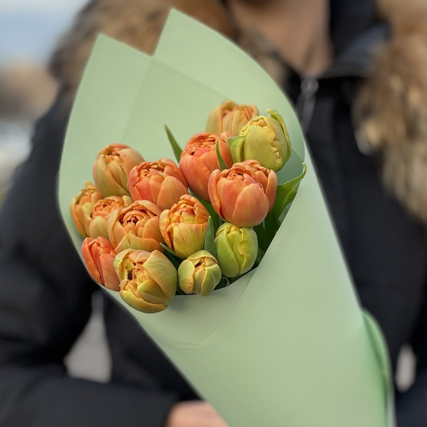 15 оранжевых  пионовидных тюльпанов Айкун